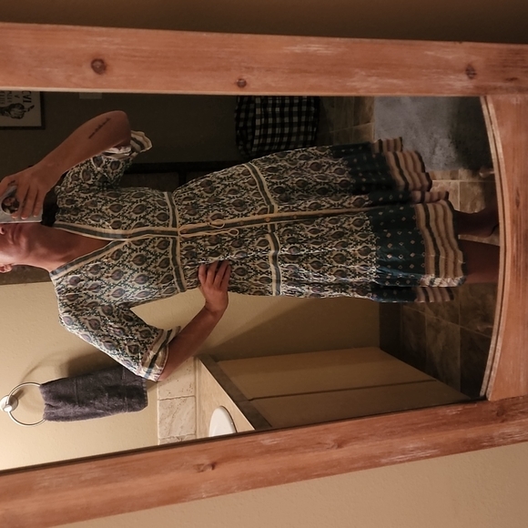 Boho Beach Hut midi dress bohemian flowy medium nwt teal and pink FP to Love - Picture 12 of 14